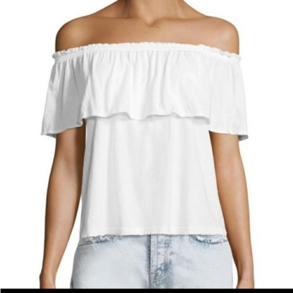 Current:Elliott White Off the Shoulder Ruffle Top
